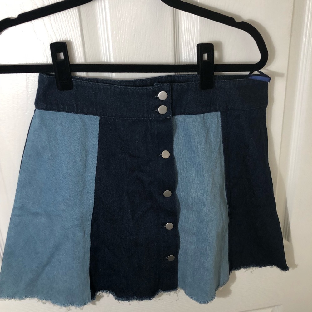 Denim skater skirt colorblock button up